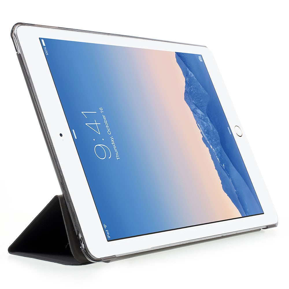 PU Leather Tablet Case with Tri-fold Stand for iPad Air 2 Dual Angles Stand Design Tablet Case - Black