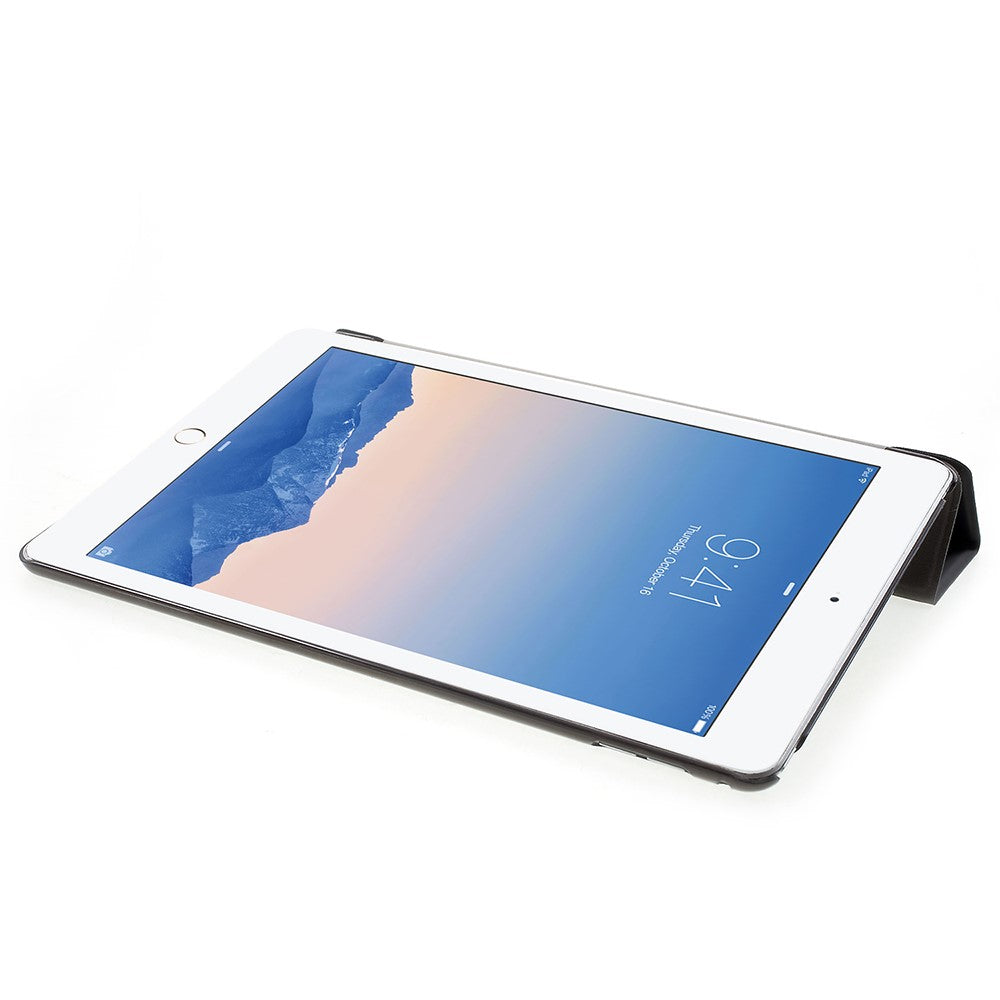 PU Leather Tablet Case with Tri-fold Stand for iPad Air 2 Dual Angles Stand Design Tablet Case - Black