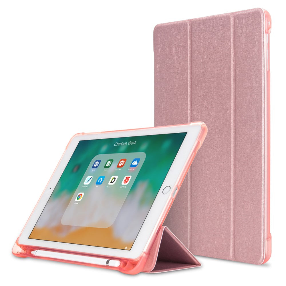Leather Case for iPad 9.7-inch (2018) / (2017) / iPad Air 2 / Air (2013) Tri-Fold Stand Auto Sleep / Wake Cover with Pencil Holder - Rose Gold