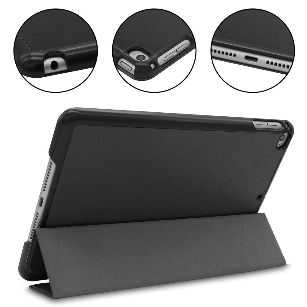 Auto-wake/sleep PU Leather Stable Tri-fold Stand Stand Flip Cover Case for iPad mini (2019) 7.9 inch / mini 4 - Black