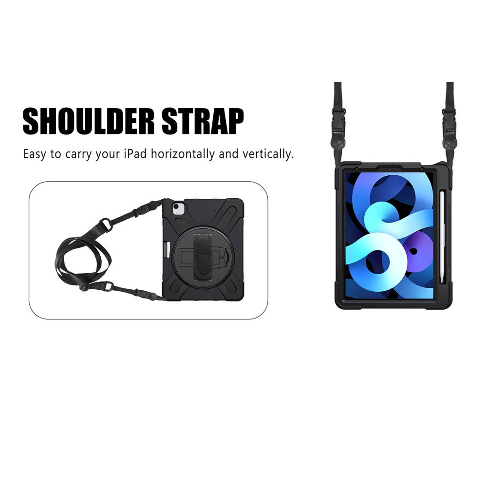 For iPad Air 11 (2025) / (2024) / Air (2020) / Air (2022) / Pro 11 (2022) / (2021) / (2020) / (2018) Kickstand Case with Strap - Black