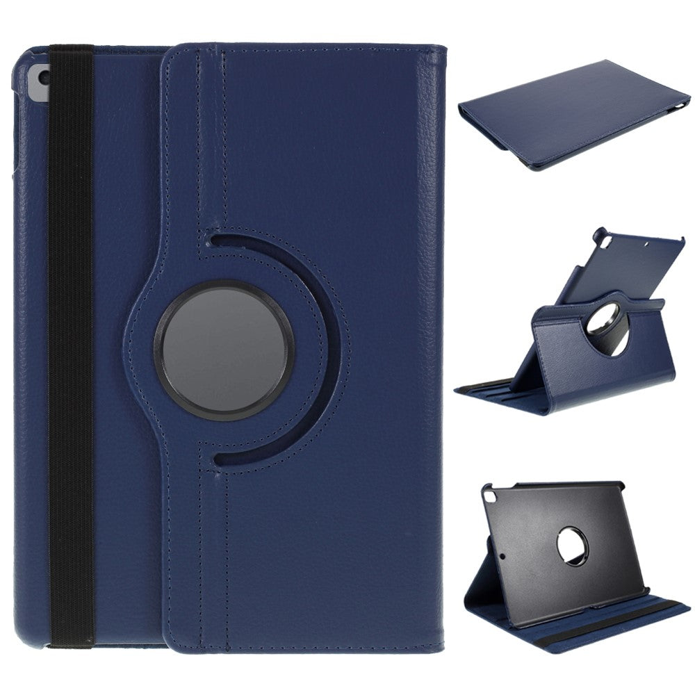 Leather Case for iPad 10.2 (2021) / (2020) / (2019) / Air 10.5 inch (2019) / Pro 10.5 inch (2017) Litchi Texture Rotating Stand Cover - Dark Blue