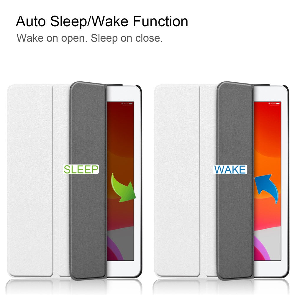 Tri-Fold Stand Tablet Cover for iPad 10.2 (2021) / (2020) / (2019) PU Leather Protective Smart Case with Auto Sleep / Wake - White