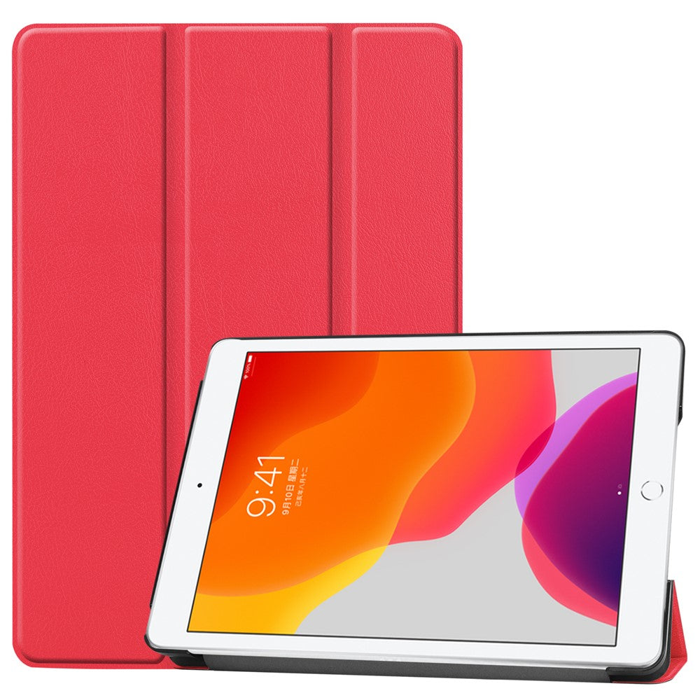 Tri-Fold Stand Tablet Cover for iPad 10.2 (2021) / (2020) / (2019) PU Leather Protective Smart Case with Auto Sleep / Wake - Red