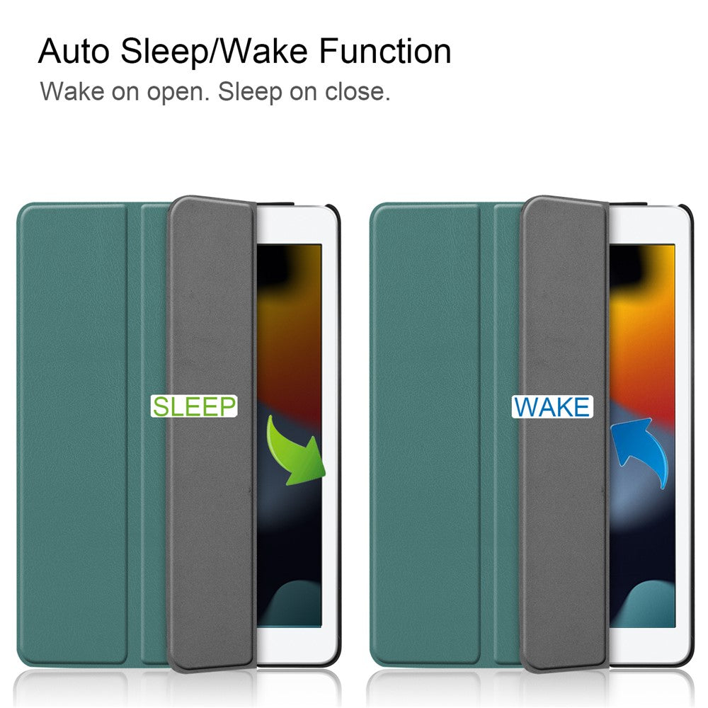 Tri-Fold Stand Tablet Cover for iPad 10.2 (2021) / (2020) / (2019) PU Leather Protective Smart Case with Auto Sleep / Wake - Blackish Green