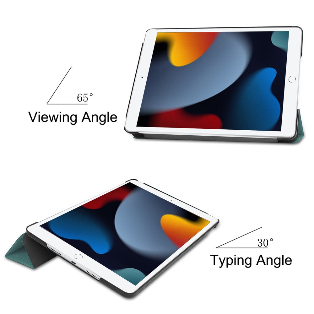 Tri-Fold Stand Tablet Cover for iPad 10.2 (2021) / (2020) / (2019) PU Leather Protective Smart Case with Auto Sleep / Wake - Blackish Green