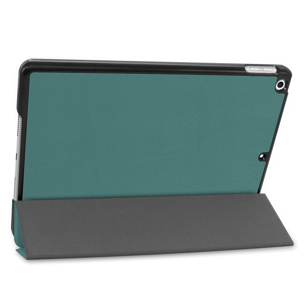 Tri-Fold Stand Tablet Cover for iPad 10.2 (2021) / (2020) / (2019) PU Leather Protective Smart Case with Auto Sleep / Wake - Blackish Green