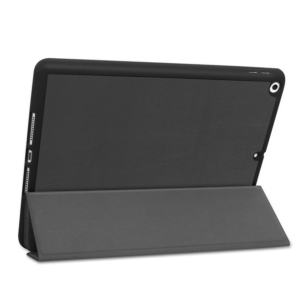 Leather Tablet Cover for iPad 10.2 (2021) / (2020) / (2019) Tri-Fold Stand Protection Case with Pen Slot - Black