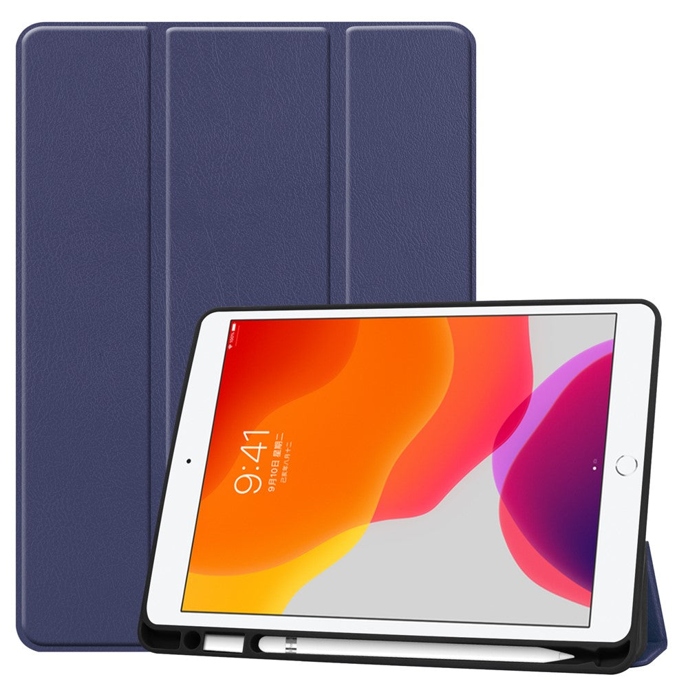 Leather Tablet Cover for iPad 10.2 (2021) / (2020) / (2019) Tri-Fold Stand Protection Case with Pen Slot - Dark Blue