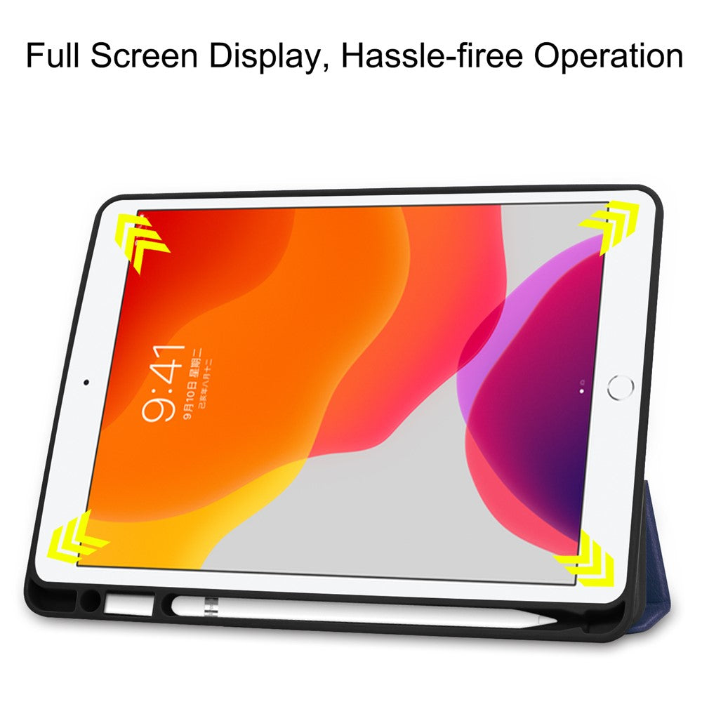 Leather Tablet Cover for iPad 10.2 (2021) / (2020) / (2019) Tri-Fold Stand Protection Case with Pen Slot - Dark Blue