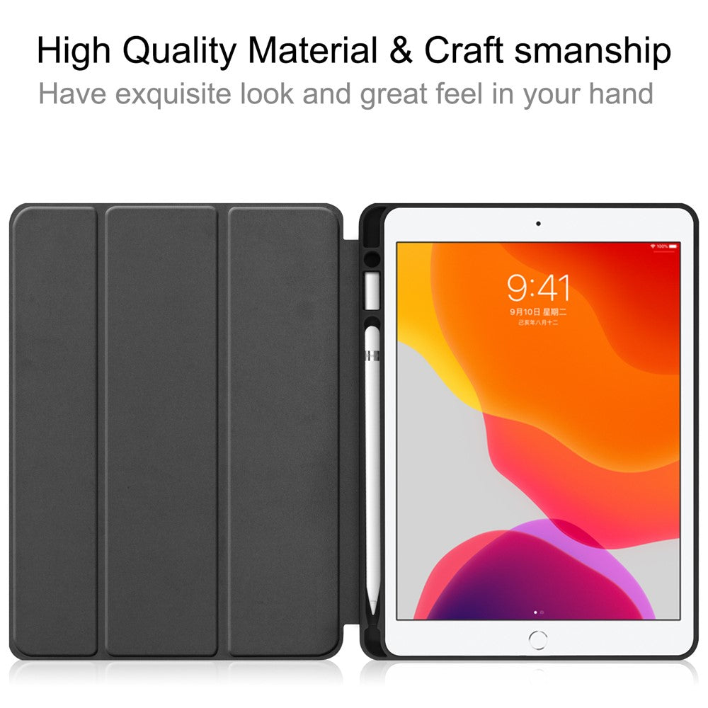 Leather Tablet Cover for iPad 10.2 (2021) / (2020) / (2019) Tri-Fold Stand Protection Case with Pen Slot - Dark Blue