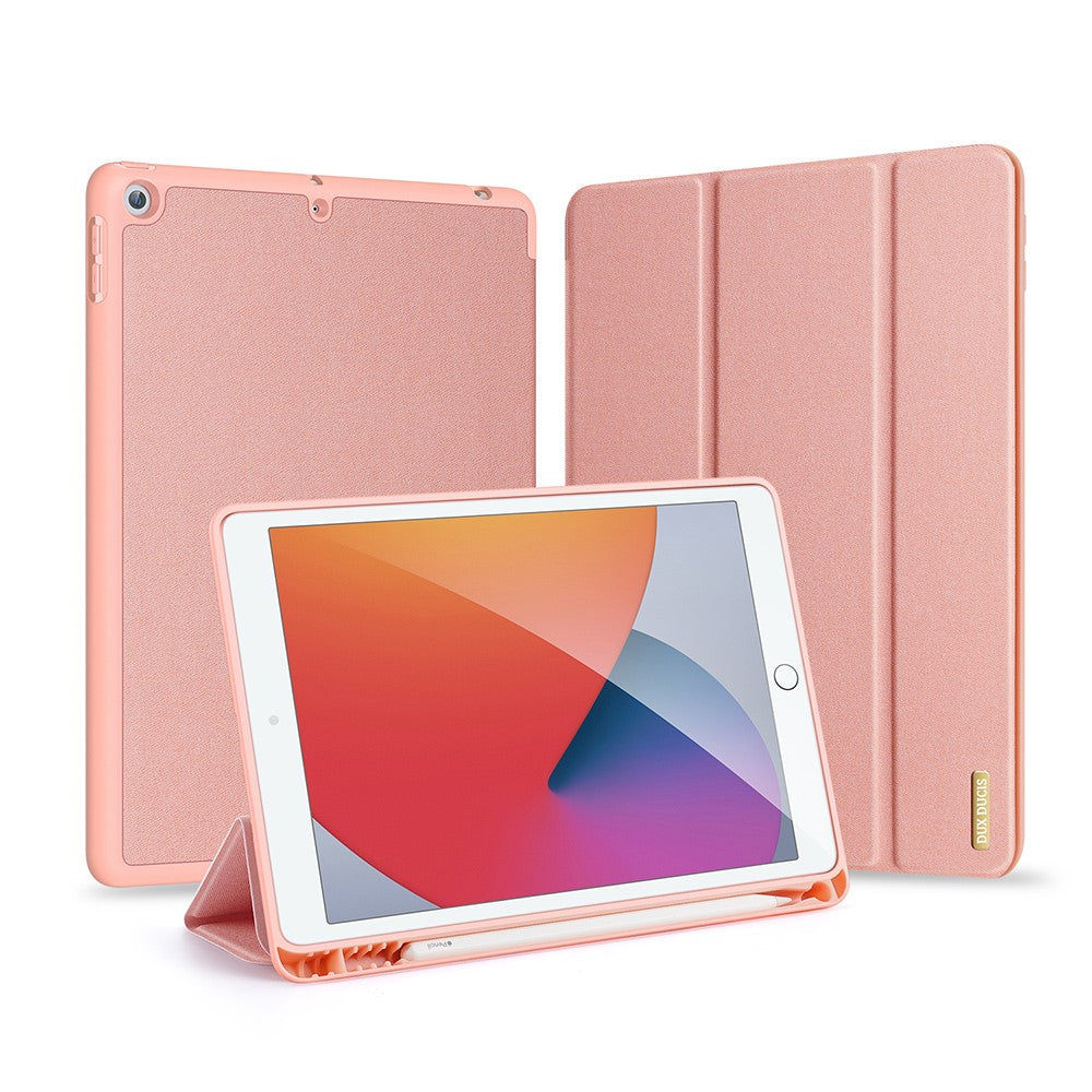 for iPad 10.2 (2021) / (2020) / (2019) Case Tri-Fold Stand PU Leather Smart Tablet Cover - Rose Gold