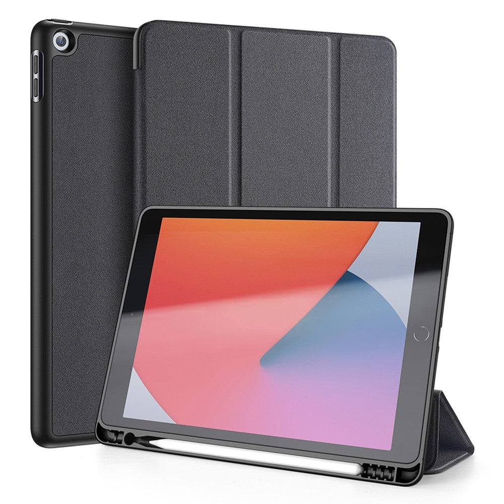 for iPad 10.2 (2021) / (2020) / (2019) Case Tri-fold Stand PU Leather Smart Tablet Cover - Black