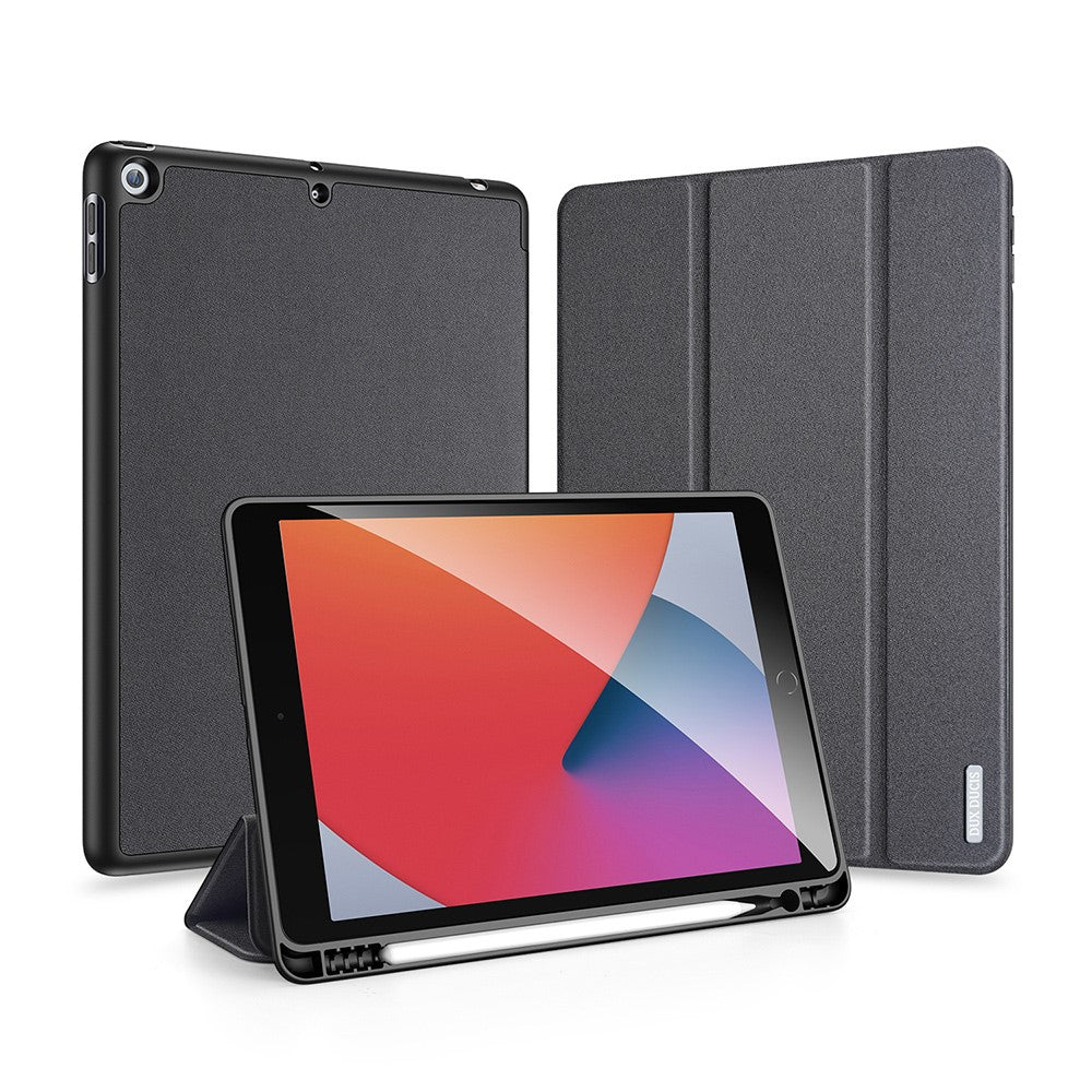 for iPad 10.2 (2021) / (2020) / (2019) Case Tri-fold Stand PU Leather Smart Tablet Cover - Black