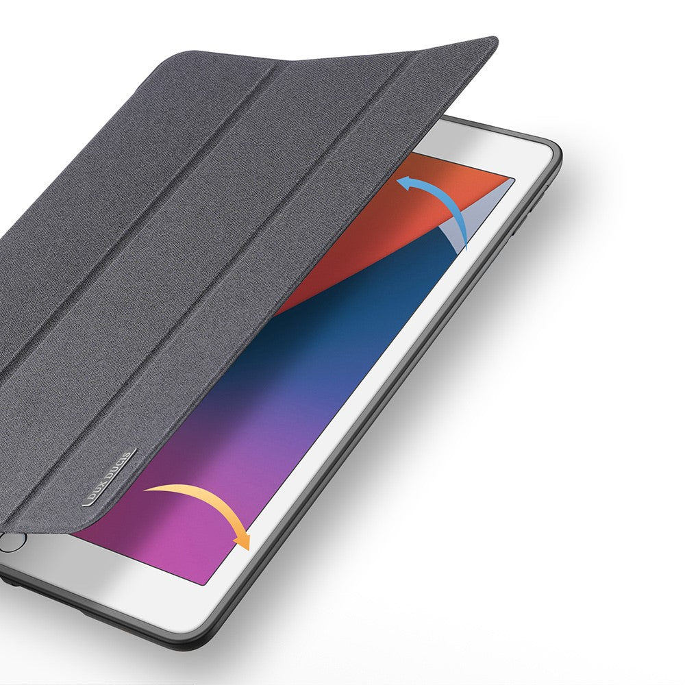 for iPad 10.2 (2021) / (2020) / (2019) Case Tri-fold Stand PU Leather Smart Tablet Cover - Black