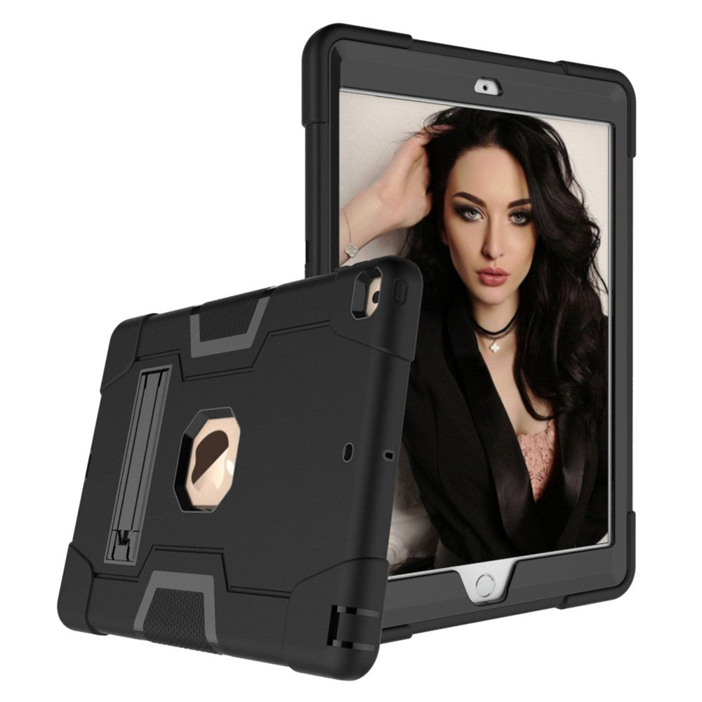 Anti-fingerprint TPU + PC Combo Tablet Cover with Kickstand for iPad 10.2 (2021)/(2020)/(2019) - All Black