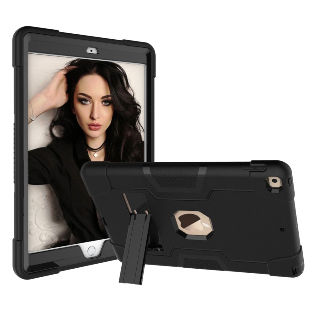 Anti-fingerprint TPU + PC Combo Tablet Cover with Kickstand for iPad 10.2 (2021)/(2020)/(2019) - All Black