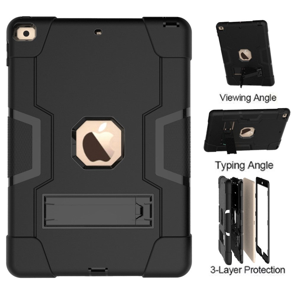 Anti-fingerprint TPU + PC Combo Tablet Cover with Kickstand for iPad 10.2 (2021)/(2020)/(2019) - All Black