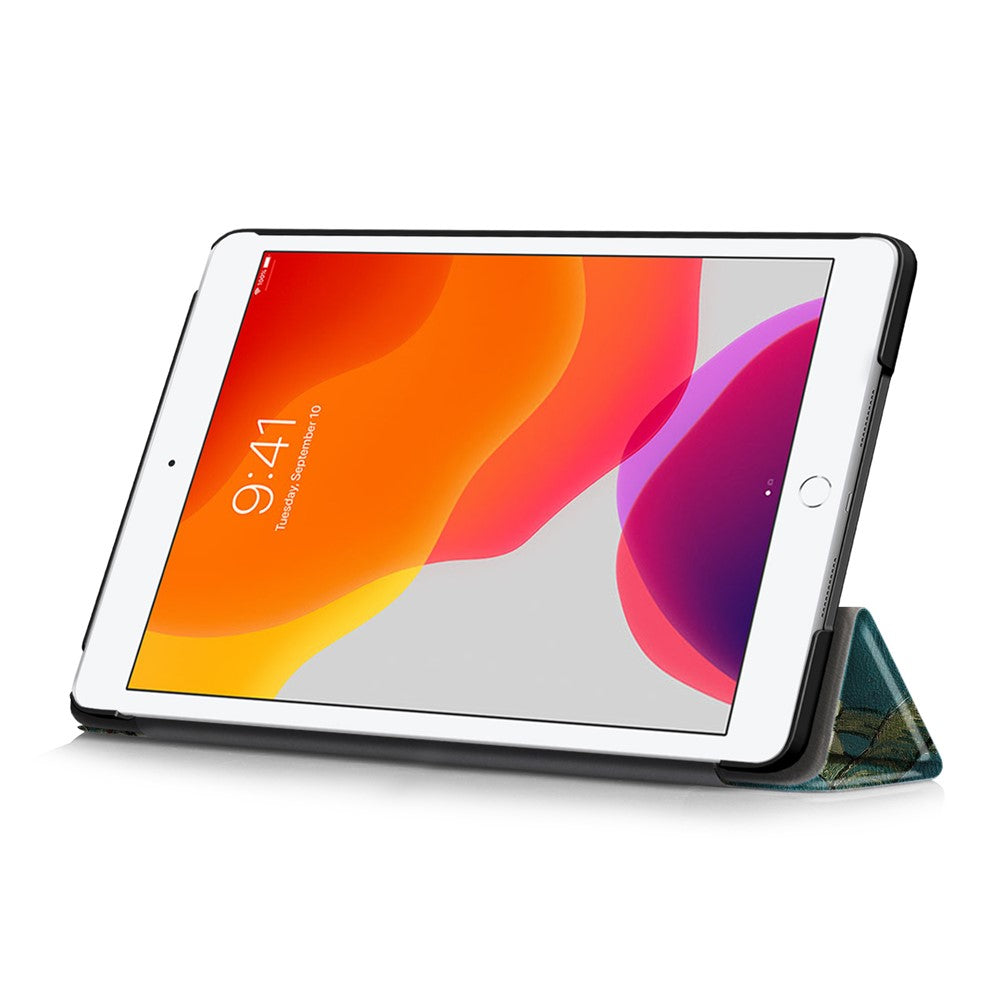 Pattern Printing PU Leather Smart Auto-Wake/Sleep Tri-fold Stand Tablet Shell for iPad 10.2 (2021)/(2020)/(2019) - Peach Blossom