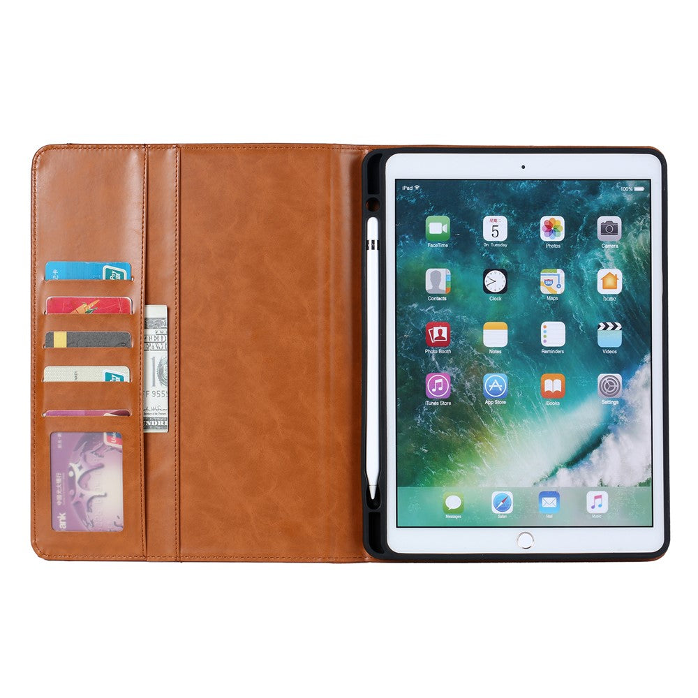Auto-absorbed PU Leather Wallet Stand Tablet Case with Pen Slot for iPad 10.2 (2021)/(2020)/(2019) - Brown