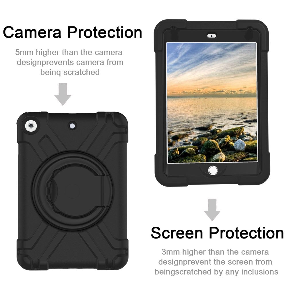 Tablet Case for iPad 10.2 (2021) / (2020) / (2019) Swivel Handle Kickstand PC + Silicone Protection Cover - All Black