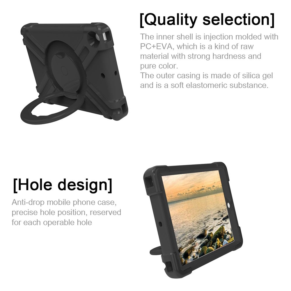 Tablet Case for iPad 10.2 (2021) / (2020) / (2019) Swivel Handle Kickstand PC + Silicone Protection Cover - All Black