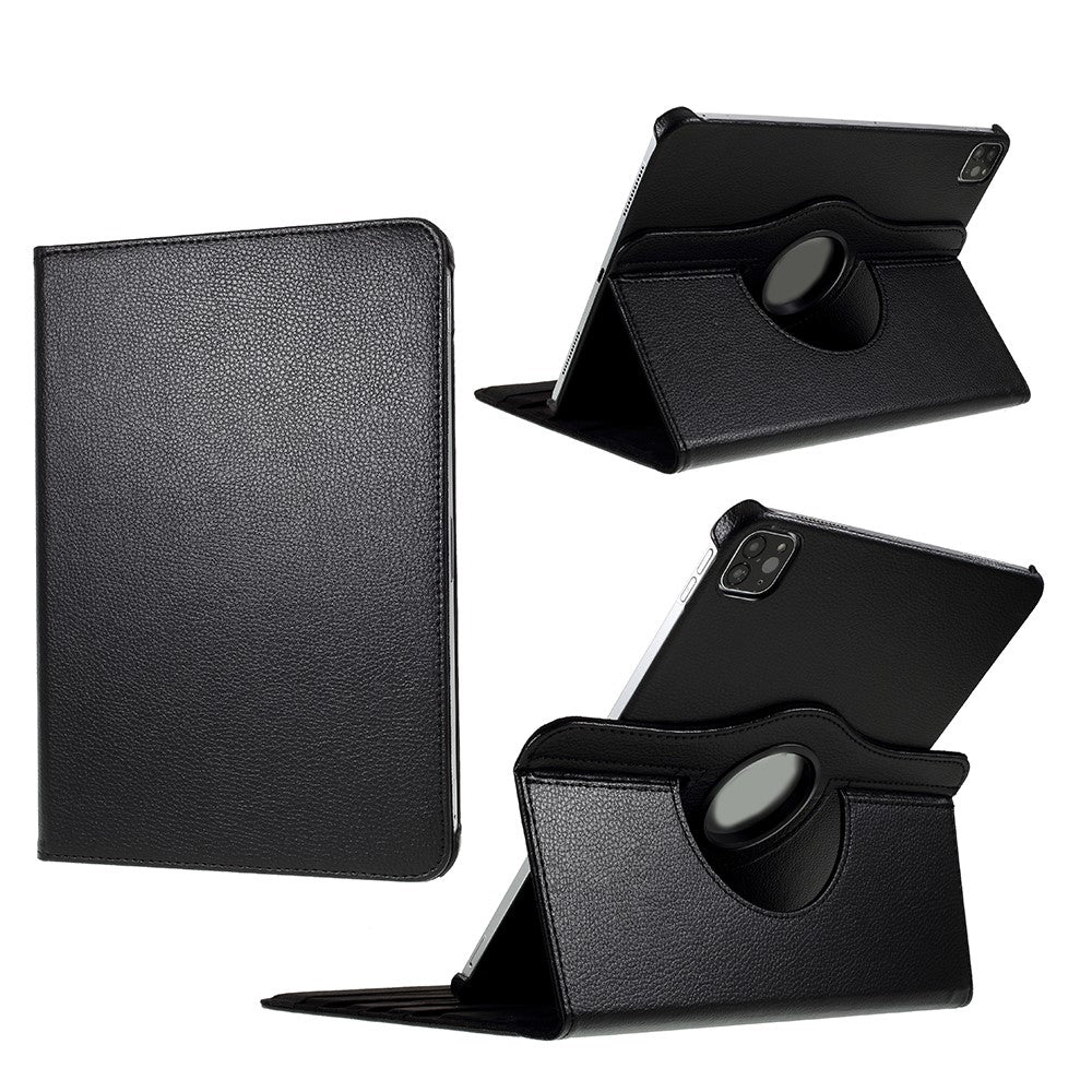 Litchi Skin Leather Case Cover with 360 Rotating Stand for iPad Pro 12.9 (2022) (2021) (2020) (2018) - Black