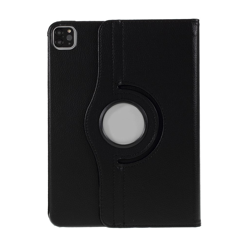Litchi Skin Leather Case Cover with 360 Rotating Stand for iPad Pro 12.9 (2022) (2021) (2020) (2018) - Black