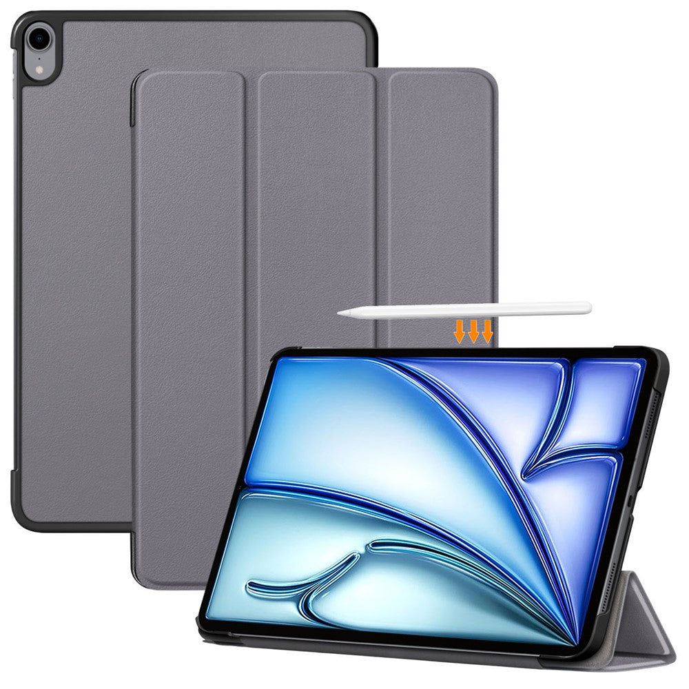 PU Leather Cover for iPad Air 11 (2025) / (2024) / Air (2020) / Air (2022) Tri-Fold Stand Folio Tablet Case - Grey