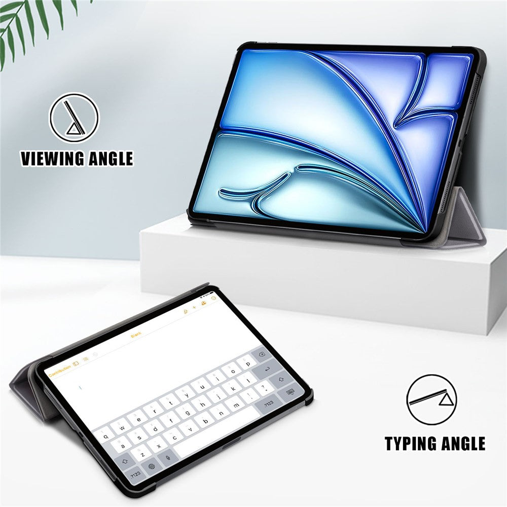 PU Leather Cover for iPad Air 11 (2025) / (2024) / Air (2020) / Air (2022) Tri-Fold Stand Folio Tablet Case - Grey