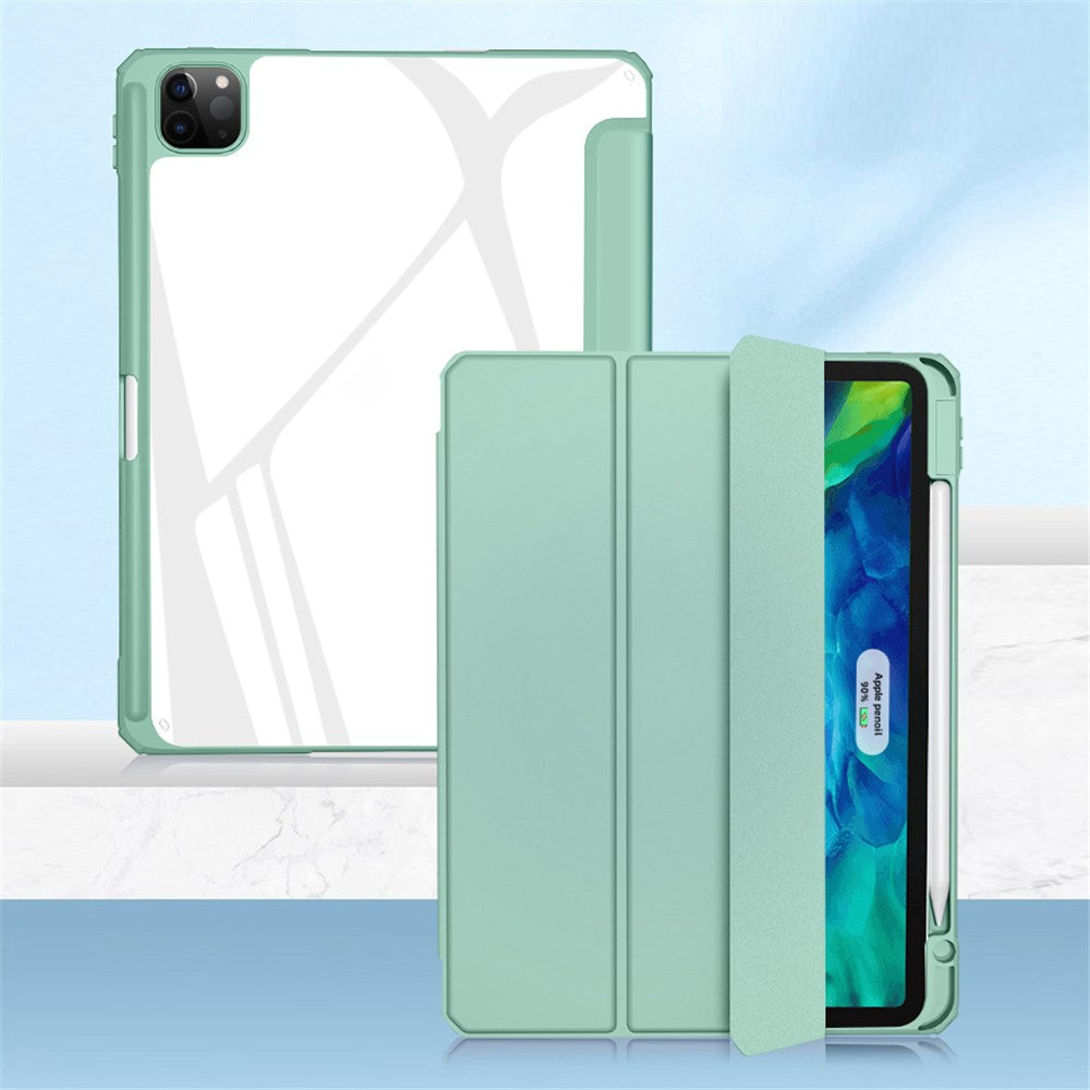 for iPad Pro 12.9 (2022)/(2021)/(2020)/(2018) Leather Protective Stand Cover with Pen Slot - Light Green