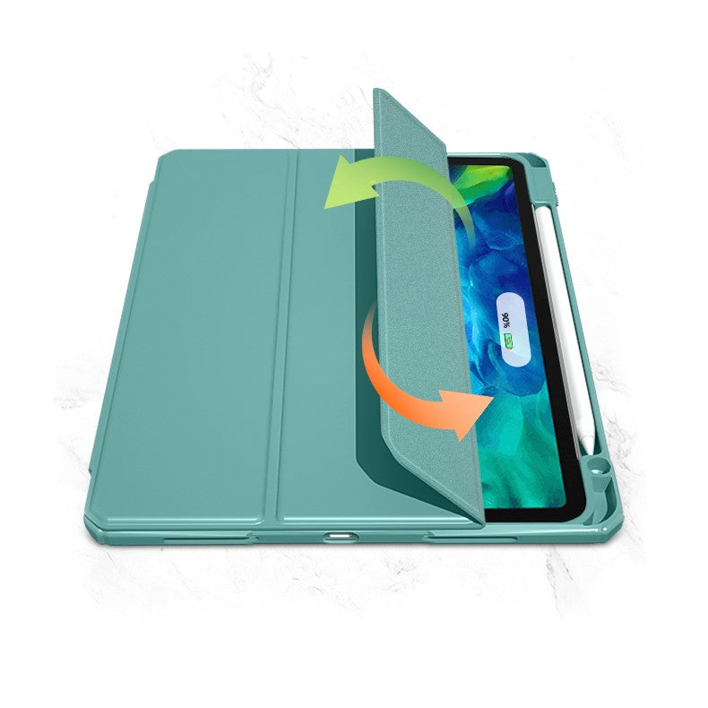 for iPad Pro 12.9 (2022)/(2021)/(2020)/(2018) Leather Protective Stand Cover with Pen Slot - Light Green