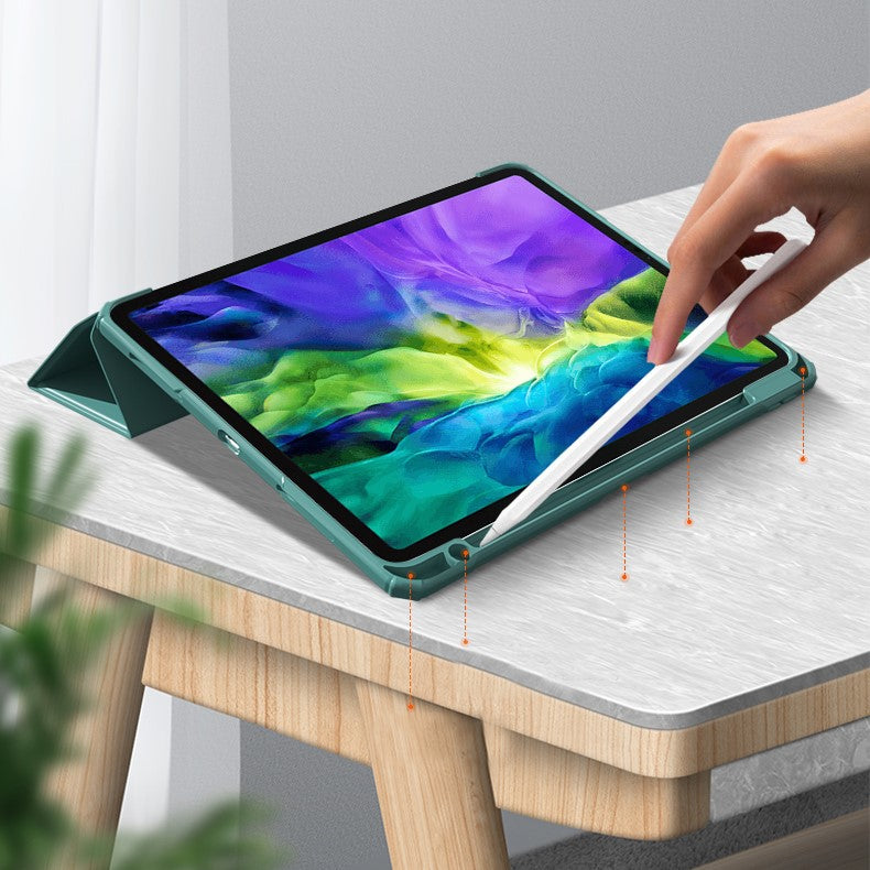 for iPad Pro 12.9 (2022)/(2021)/(2020)/(2018) Leather Protective Stand Cover with Pen Slot - Light Green