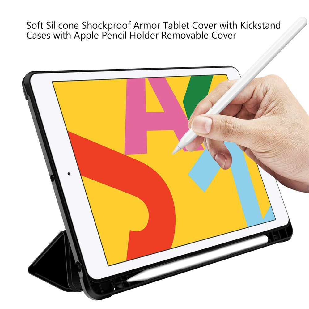 A07 Tri-Fold Leather Tablet Case Cover for iPad 10.2 (2021)/(2020)/(2019) - Black