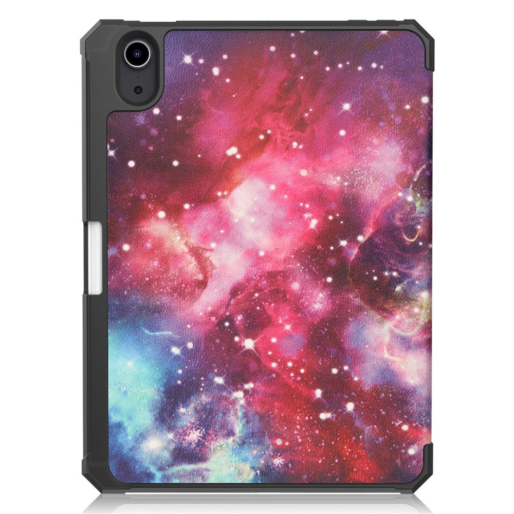 For iPad mini (2024) / mini (2021) Protective Case with Pencil Holder Pattern Printed Tri-Fold Stand Leather Tablet Cover - Starry Sky