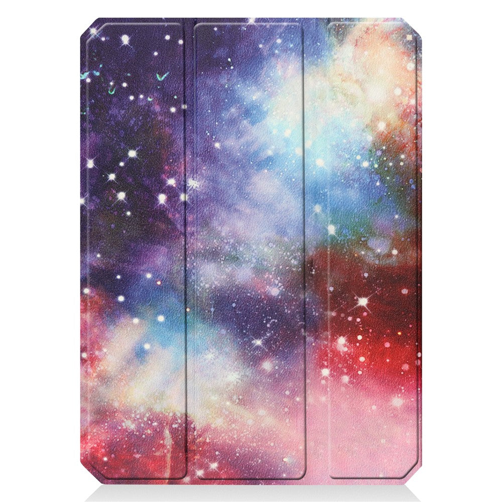 For iPad mini (2024) / mini (2021) Protective Case with Pencil Holder Pattern Printed Tri-Fold Stand Leather Tablet Cover - Starry Sky