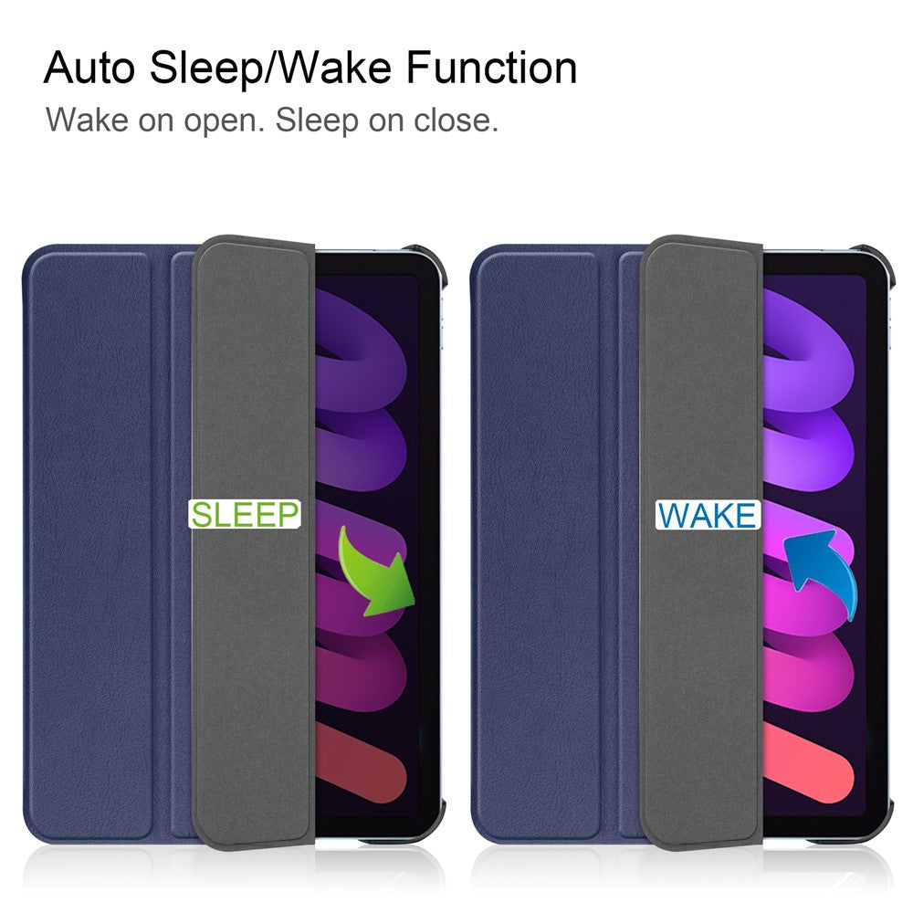Tri-Fold Stand PU Leather Smart Tablet Protective Cover Tablet Case for iPad mini (2024) / mini (2021) - Blue