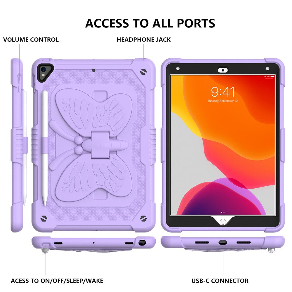 Butterfly Shape Kickstand Design PC + Silicone Tablet Cover Shell with Shoulder Strap for iPad 10.2 (2021) / (2020) / (2019) - Purple