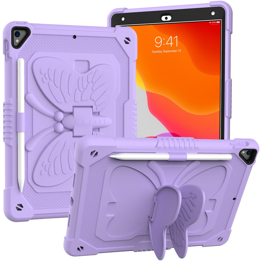 Butterfly Shape Kickstand Design PC + Silicone Tablet Cover Shell with Shoulder Strap for iPad 10.2 (2021) / (2020) / (2019) - Purple