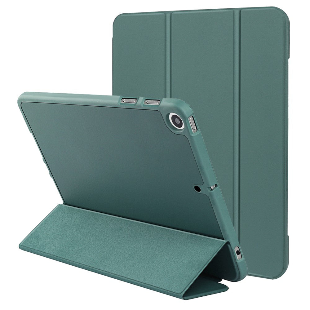 For iPad 10.2 (2020) / (2019) / (2021) Tri-fold Stand Protective Case Microfiber Leather + TPU + Silicone Wake/sleep Tablet Shell with Pen Slot - Dark Green