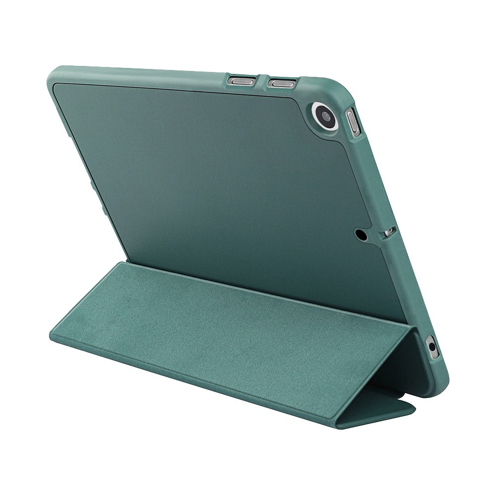 For iPad 10.2 (2020) / (2019) / (2021) Tri-fold Stand Protective Case Microfiber Leather + TPU + Silicone Wake/sleep Tablet Shell with Pen Slot - Dark Green