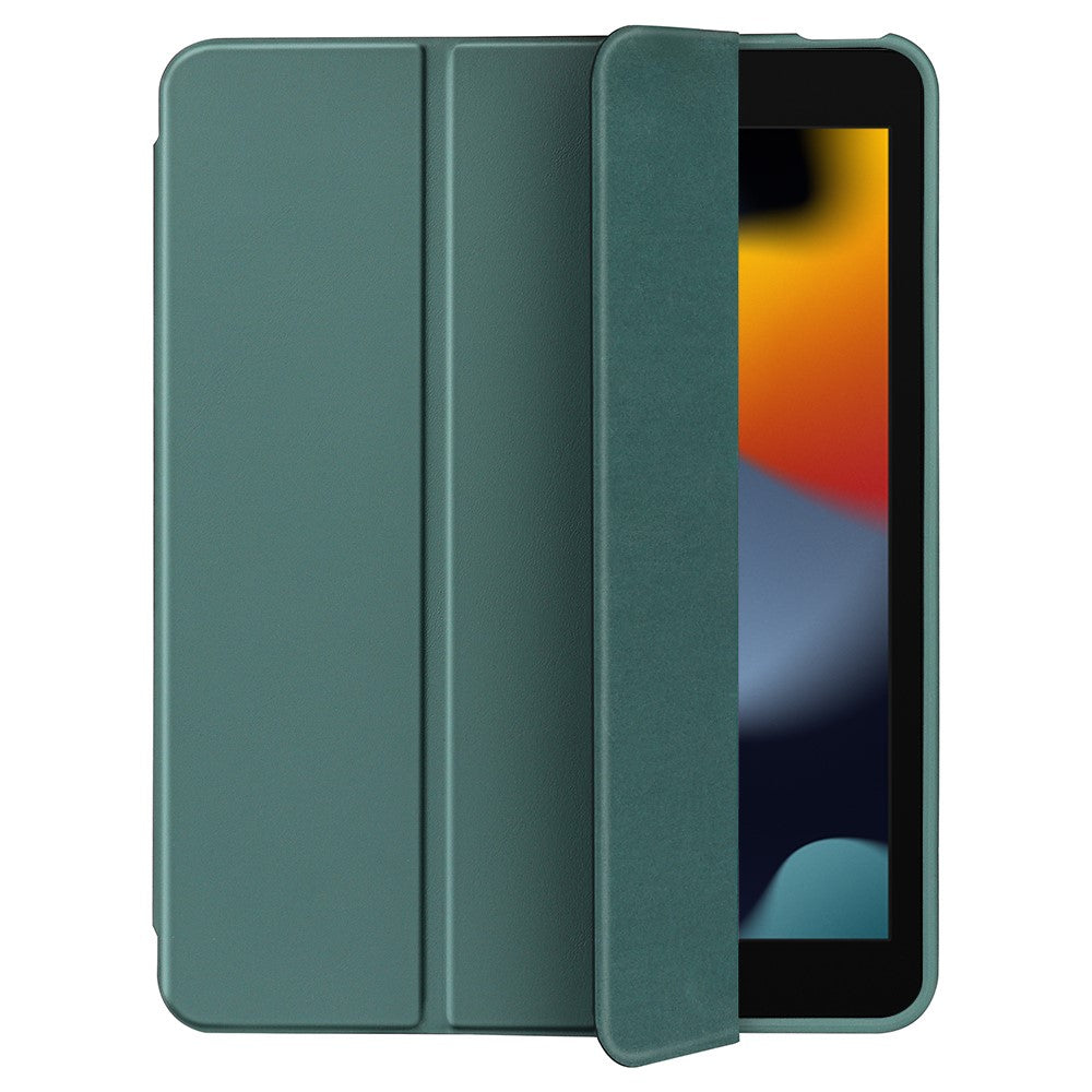 For iPad 10.2 (2020) / (2019) / (2021) Tri-fold Stand Protective Case Microfiber Leather + TPU + Silicone Wake/sleep Tablet Shell with Pen Slot - Dark Green
