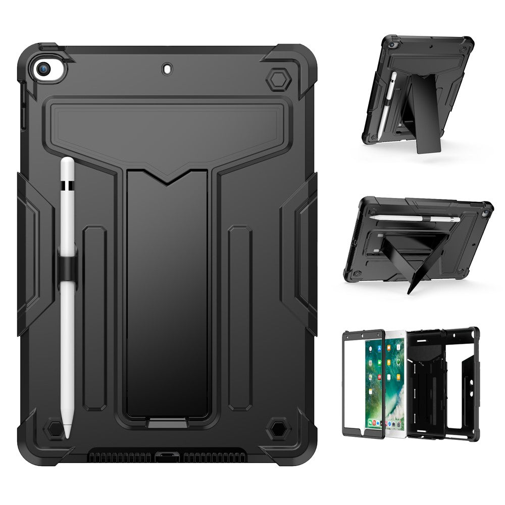 T-shaped Kickstand Design PC + Silicone Tablet Case Protector for iPad 10.2 (2021) - Black/Black