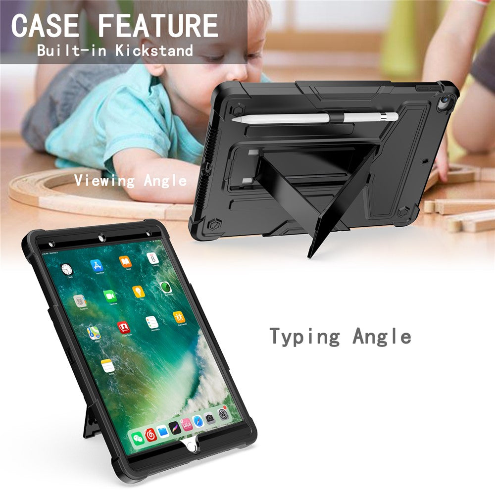 T-shaped Kickstand Design PC + Silicone Tablet Case Protector for iPad 10.2 (2021) - Black/Black