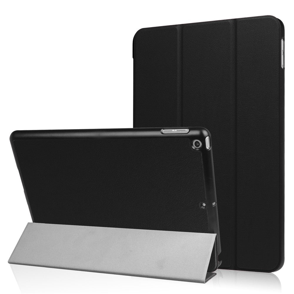 For iPad 9.7 (2018) / 9.7 (2017) Tri-fold Stand Lightweight Full Protection Smart Leather Tablet Case Cover - Black