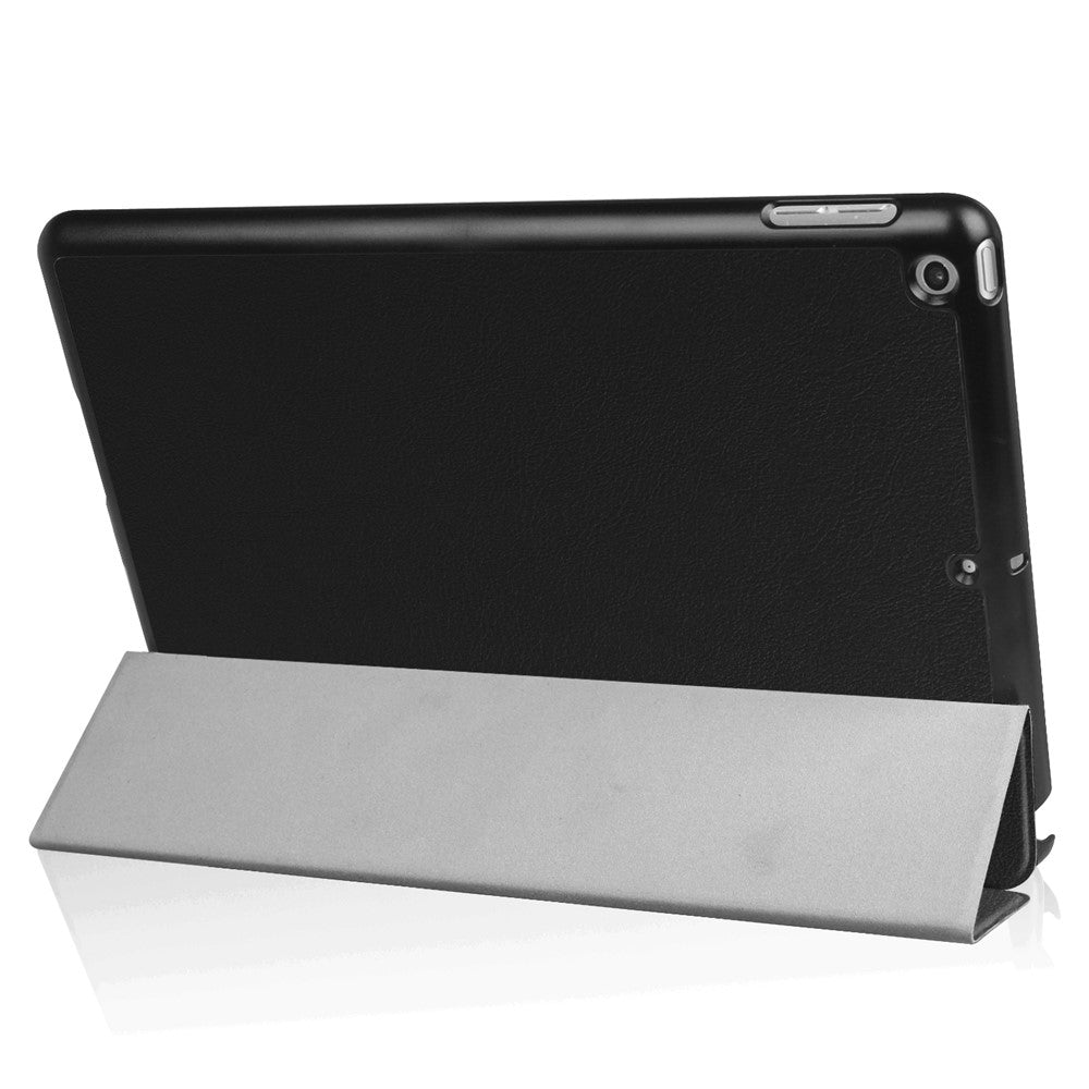 For iPad 9.7 (2018) / 9.7 (2017) Tri-fold Stand Lightweight Full Protection Smart Leather Tablet Case Cover - Black