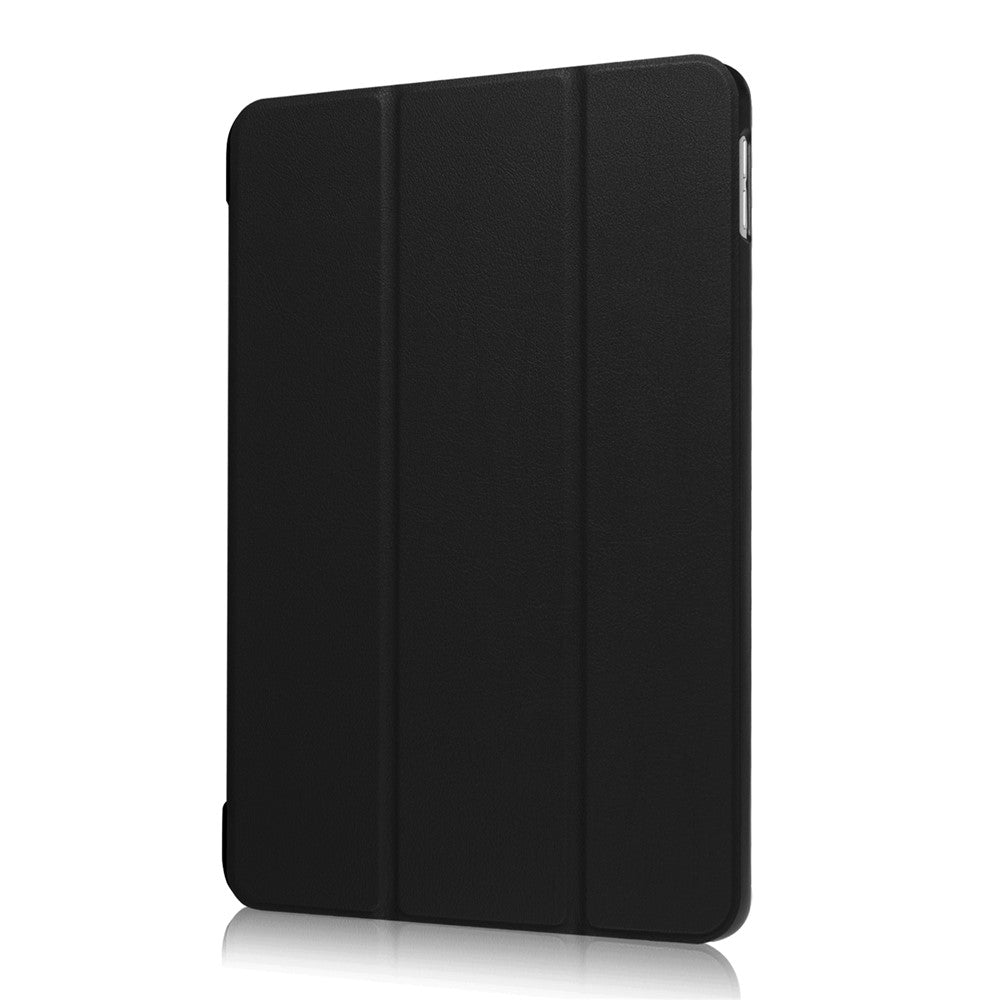 For iPad 9.7 (2018) / 9.7 (2017) Tri-fold Stand Lightweight Full Protection Smart Leather Tablet Case Cover - Black
