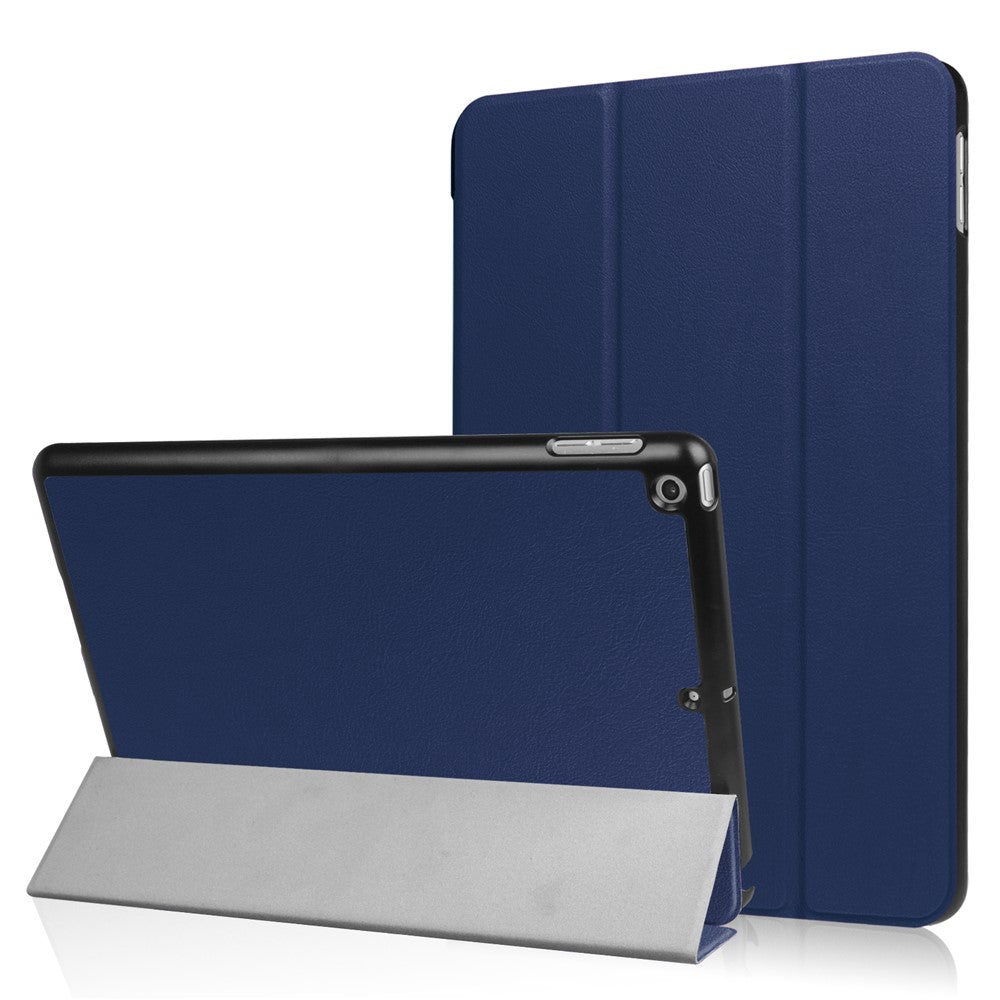 For iPad 9.7 (2018) / 9.7 (2017) Tri-Fold Stand Lightweight Full Protection Smart Leather Tablet Case Cover - Dark Blue