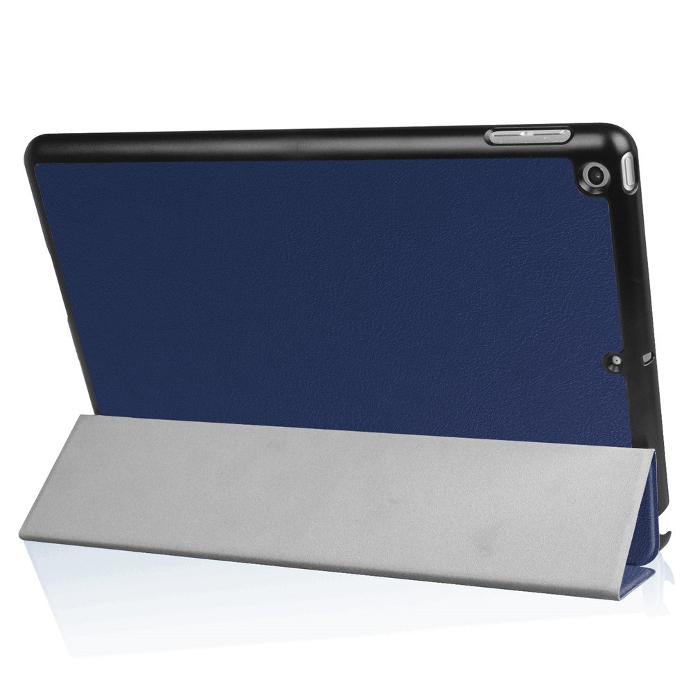 For iPad 9.7 (2018) / 9.7 (2017) Tri-Fold Stand Lightweight Full Protection Smart Leather Tablet Case Cover - Dark Blue