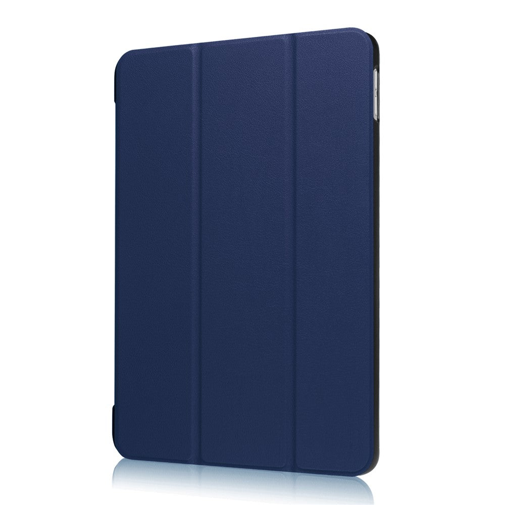 For iPad 9.7 (2018) / 9.7 (2017) Tri-Fold Stand Lightweight Full Protection Smart Leather Tablet Case Cover - Dark Blue